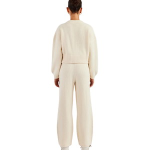 <b>Women's</b> Ribbed Knit Open Front Tracksuit Set <b>V</b> <b>Neck</b> Cardigan Top Straight Leg Trousers Elastic Drawstring Waist Two Piece Outfit - Product Image 2