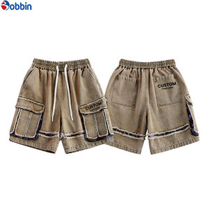 กางเกงยีนส์ขาสั้นคาร์โก้สไตล์ฮิปฮอปสตรีทแวร์สำหรับฤดูร้อน แบบสั่งทำพิเศษ 6 กระเป๋า ผ้าฝ้ายเนื้อแน่น เป็นมิตรกับสิ่งแวดล้อม แต่งดีเทลขาดๆ แบบตาข่าย - Product Image 4