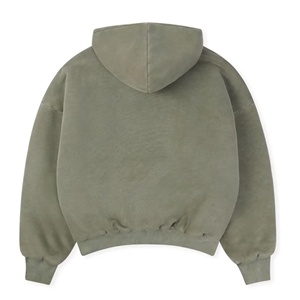 Sweat à capuche vintage surdimensionné en molleton lavé couleur olive, personnalisé OEM, en coton épais uni - Product Image 2