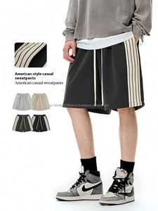 Shorts décontractés pour hommes Printemps-Été 2026 – Nouveaux shorts tricotés américains taille mi-haute avec rayures contrastées unies - Product Image 3