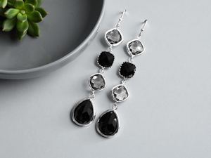 ต่างหูยาวประดับพลอยออนิกซ์สีดำ กรอบทองคำขาว ดีไซน์หรูหรา เหมาะเป็นของขวัญสำหรับผู้หญิง - Product Image 5