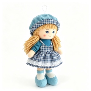 customized Mini Hanging Long Blonde Hair Rag Doll,Soft Fabric Girl Plush Ornament,Blue Plaid <b>Beret</b> Lace Dress Cloth Doll Pendant - Product Image 5