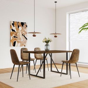 Moderno Juego de Comedor de MDF con Acabado en Nogal de 55 Pulgadas, 4 Sillas con Patas Metálicas de Estilo Mid-Century para un Comedor Elegante - Product Image 2