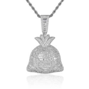 Pendentif Sac d'Argent Luxe Iced Out avec Moissanite VVS, Bijoux Hip Hop, Finition Argentée, Style Chaîne Bling - Product Image 2
