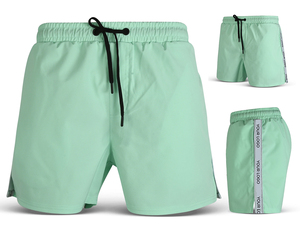 Shorts de Baño de Secado Rápido para Hombre, Cintura Elástica con Cordón, Trajes de Baño Casuales para Playa, Color Sólido con Raya Lateral, Shorts Cortos de Poliéster - Product Image 1