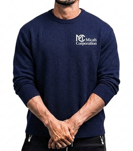 Micah Corporation <b>Mens</b> Navy Blue Wool Crew Neck <b>Pullover</b> Knitted Sweater Regular Fit Solid Color Casual Autumn Wear - Product Image 2