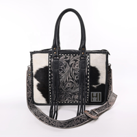   Sac fourre-tout en cuir de vachette Western Hair-On, sac à bandoulière à franges fait main