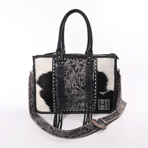   Sac fourre-tout en cuir de vachette Western Hair-On, sac à bandoulière à franges fait main - Product Image 1