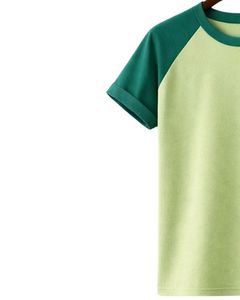 เสื้อยืดแขนสั้นคอกลมผ้าฝ้ายทรงแร็กแลนสำหรับผู้ชาย สีเขียวอ่อนเข้มสองสี ลำลอง ใส่สบายสำหรับฤดูร้อน  แบบเรียบ ย้อมสี  ถักทอ  รับสกรีนโลโก้ - Product Image 2