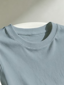 Camiseta de Manga Corta para Mujer, Cuello Redondo, Corte Holgado, Color Sólido, Informal, Básica, 100% Algodón Jersey, para Todas las Temporadas - Product Image 4