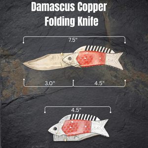 San-Mai <b>Copper</b> Damascus Multi-Functional Hunting Camping EDC Knife Fishing Folding Pocket Knife Steel Engraved Honey Comb Handle - Product Image 2