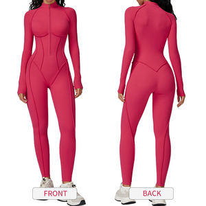 Mono deportivo cálido de manga larga para mujer, enterizo elástico de yoga de una pieza con pantalones acampanados, conjuntos informales - Product Image 1