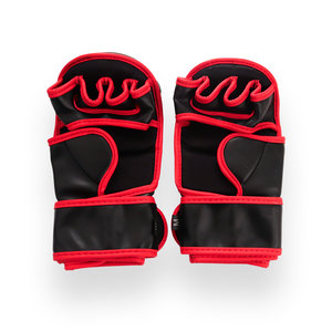 ถุงมือชกมวยสีดำแดงสำหรับมืออาชีพ หนังแท้ ระบายอากาศได้ดี แบบติดตีนตุ๊กแก ครึ่งนิ้ว สำหรับ MMA คิกบ็อกซิ่ง แบบสั่งทำพิเศษ - Product Image 5