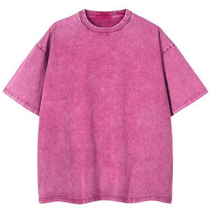 T-shirt rose uni surdimensionné en coton pour homme, décontracté, à manches courtes, col rond, en jersey tricoté, teint uni, qualité supérieure, effet délavé à l'acide - Product Image 1