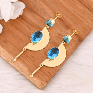 Boucles d'oreilles pendantes en laiton plaqué or avec topaze bleue hydrogénée, bijoux faits à la main, tendance - Product Image 4