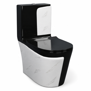 Inodoro Moderno de Una Pieza con Diseño de Mármol Blanco y Negro, Descarga por Arrastre, Producto de Tendencia - Product Image 1