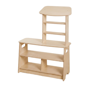 Jouet de marché en bois pour enfants avec étagères de présentation, paniers de rangement et caisse enregistreuse, jeu de rôle éducatif - Product Image 2