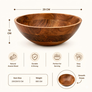 Bol à salade en bois d'acacia naturel |   Grand saladier rond en bois à grain unique pour fruits, pâtes, collations, cuisine et table à manger - Product Image 4