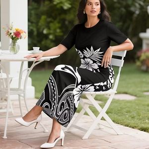 Tenues traditionnelles samoanes Puletasi en 2 pièces pour femmes, haut court à manches courtes et jupe longue, ensemble robe Puletasi - Product Image 4