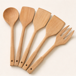 Ensemble de cuillères de cuisine en bois écologiques, antiadhésives, résistantes à la chaleur, ustensiles de cuisine en bois, outils de cuisson pour ustensiles de cuisine antiadhésifs - Product Image 4