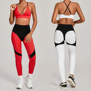 Ensembles de sport pour femmes : Legging contrastant à taille croisée et devant en V, tenues d'entraînement, de gym, de fitness et de yoga - Product Image 1