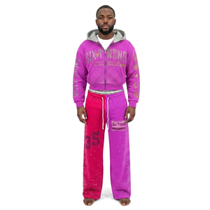 Conjunto Deportivo de Seis Piezas para Mujer, Sudadera con Capucha y Pantalones Deportivos con Estampado de Purpurina Rosa, Cierre de Cremallera Frontal, Estilo Hip Hop, Ropa de Otoño - Product Image 1