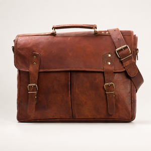 Bolso bandolera de cuero marrón vintage para oficina, portátil, con correas de hebilla, bolso de viaje premium para hombres y mujeres - Product Image 3