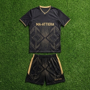 Custom <b>Black</b> Gold Geometric Pattern Soccer Uniform Set Short Sleeve Football Jersey Shorts <b>Socks</b> - Product Image 5