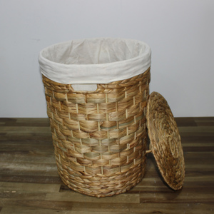 Panier de rangement rond en jacinthe d'eau avec couvercle, design rustique fait main, couleur naturelle, panier à linge tissé, décoration intérieure - Product Image 2