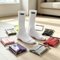 Chaussettes unisexes de couleur unie, logo personnalisé, mi-mollet, en coton, mode décontractée, usage quotidien, chaussettes tricotées, plusieurs couleurs