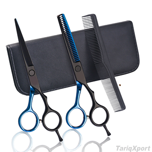 Professional High Steel <b>Barber</b> Blue Black Stainless 4Cr13 Lightweight Foldable Right-Handed Cutting Scissors <b>Set</b> Custom Logo - Product Image 2
