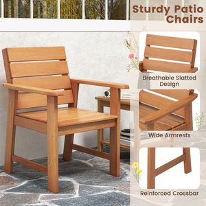 2-Piece Patio Hardwood Chair with Comfortable Slatted Seat and Inclined <b>Backrest</b> - Product Image 2