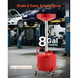 Serbatoio Portatile per Scarico Olio da 8 Galloni con Altezza Imbuto Regolabile, Serbatoio Industriale per Scarico Fluidi, Drenatore Olio su Ruote - Product Image 3
