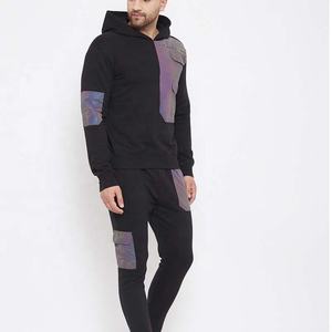 Conjunto de chándal completo para hombre, pantalones de chándal con parches reflectantes de arcoíris negro, sudaderas con capucha para invierno, Rainbo negro - Product Image 2