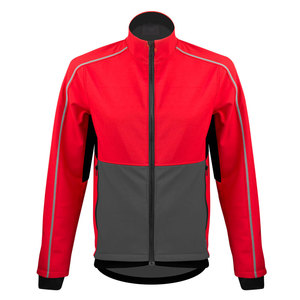 Men's Red Gray Color Blocking Fleece <b>Jacket</b> Windproof Stand Collar <b>Zipper</b> Closure Sporty Style Autumn Wear - Product Image 1