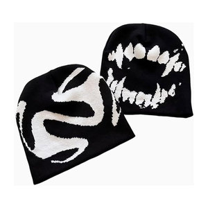 Hat Soft Comfortable Black Graphic Beanie for Men and Women Streetwear Knitted Slouchy <b>Goth</b> Skull Cap Urban Fashion Winter - Product Image 1