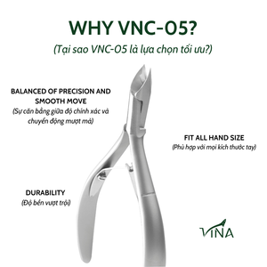 Coupe-cuticules professionnel Vina VNC-05 en acier inoxydable gris, structure à mâchoires biseautées pour une coupe propre et contrôlée des ongles. - Product Image 5