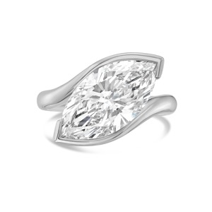 3 CT Lab Grown <b>Emerald</b> Cut Moissanite Bypass <b>Ring</b> 925 <b>Silver</b> Rhodium Plated Luxury Party Engagement <b>Ring</b> - Product Image 2