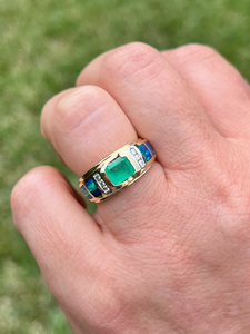 Geometric <b>Cocktail</b> <b>Ring</b> 18K <b>Gold</b> Plated Radiant Cut Lab Created Stone Channel Setting Unisex Fashion <b>Ring</b> - Product Image 3