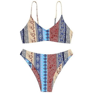 Printed New Arrival Women's Halter Neck V-<b>Strings</b> <b>Bikini</b> <b>Set</b> Two Piece Quick Dry Eco-Friendly Swimwear Bulk Sale - Product Image 1