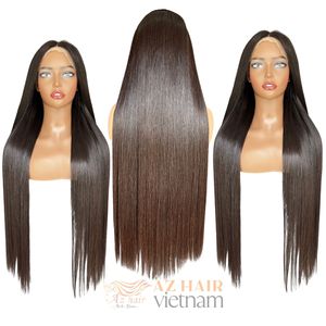 Premium couleur noire os droite perruques de cheveux humains 100% extensions de cheveux vietnamiens crus avec fermeture pleine longueur - Product Image 6