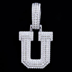 Colgante de Letra con Moissanita Redonda Brillante, Chapado en Oro Blanco, Plata de Ley 92.5%, Certificado GRA, Estilo Hiphop, Unisex, Regalo para Hombre - Product Image 3