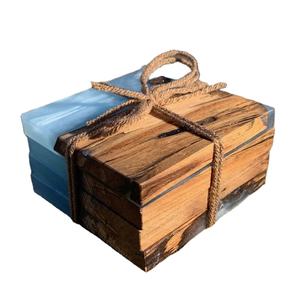 Juego de posavasos de resina epoxi de calidad PERFECTA con efecto océano decorativo cuadrado redondo posavasos de resina de madera epoxi de Craftsy Home - Product Image 1