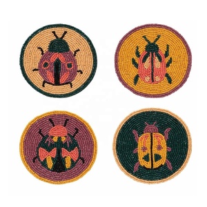 Glass Beads <b>Bee</b> Coaster Set 4 Handmade Weaving Multicolor Use Tea Coffee Mugs Dining Table Mats Home Festive Occasion <b>Gift</b> - Product Image 5
