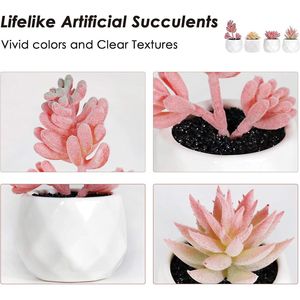 Succulente Artificiali Rosa in Vasi di Ceramica, Piccolo Arrangiamento di Piante Finte per Decorazione Casa o Ufficio, Decorazione Scrivania per Donne - Product Image 6