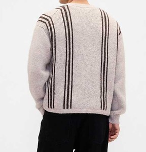 Cárdigan transpirable de mezcla de algodón con cuello en V para hombre, estilo vintage, con rayas, de punto, con botones, suéter de moda. - Product Image 6