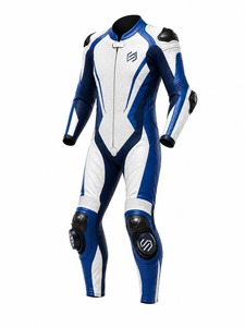 Men's Full Sleeve Motorcycle Racing <b>Suit</b> <b>White</b> Blue Leather Breathable Color Blocked Front Logo Adult All Seasons Motorcycle - Product Image 5