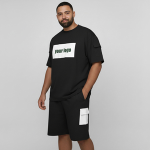 Conjunto de Verano de Alta Calidad 100% Algodón para Hombre, Talla Grande, Estilo Urbano, Camiseta con Logotipo Bordado e Impreso Personalizado, Conjunto de 2 Piezas - Product Image 4