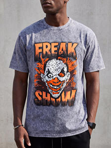 T-shirt graphique vintage délavé personnalisé pour homme, coupe oversize, style streetwear, imprimé clown d'horreur, manches courtes, col rond, en coton, décontracté - Product Image 4