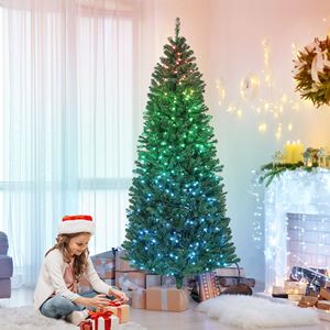 Albero di Natale Artificiale Slim da 210 cm con Timer Giornaliero, Luci Preinstallate Colorate e Telecomando per Illuminazione Sincronizzata Fai-da-Te - Product Image 2